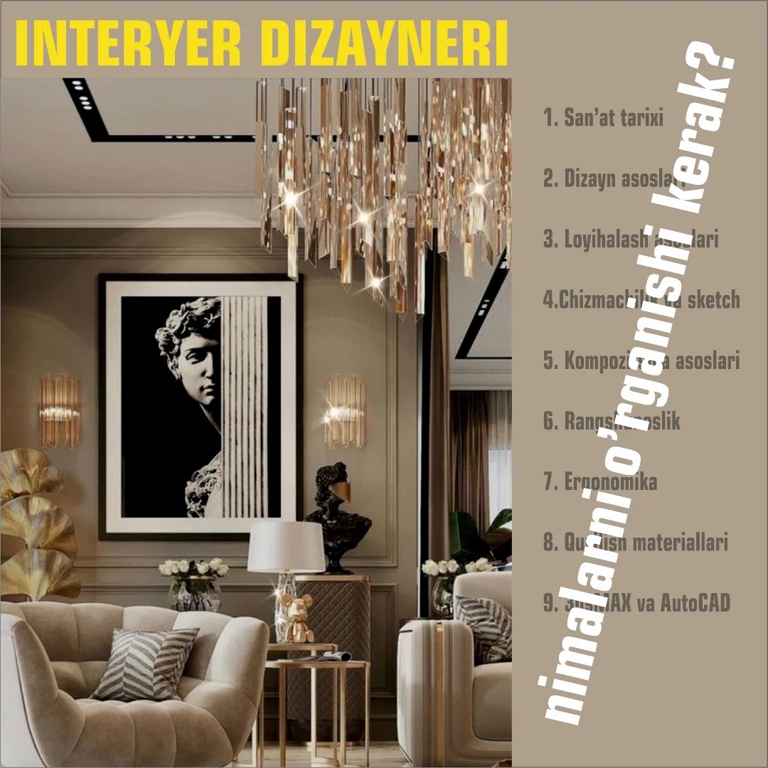 Interyer dizayni kursi Toshkentda — dizayn tarixi va amaliy mashg‘ulotlar (10/10)